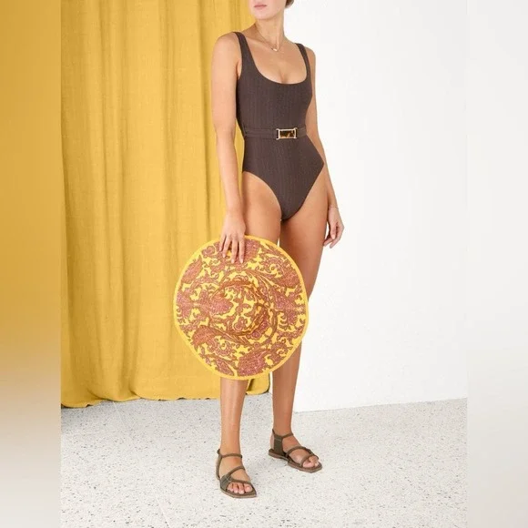 Zimmerman NWT 3 Large Laurel Ribbed Belted One-Piece Swimsuit Chocolate Brown - Picture 11 of 11